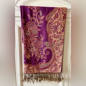 🟣 BEAUTIFUL PURPLE WITH GOLD SILK THREAD PASHMINA SCARF SHAWL - NEVER WORN 🟣